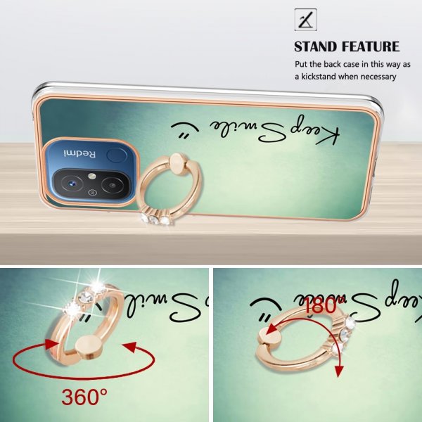 Xiaomi Redmi 12C Cover med Fingerring Motiv Keep Smile
