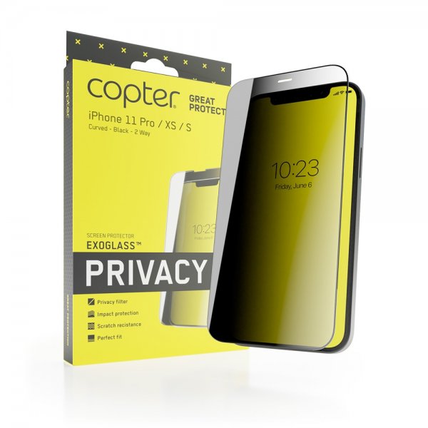 Copter iPhone X/Xs/11 Pro Skærmbeskyttelse Exoglass Curved Privacy