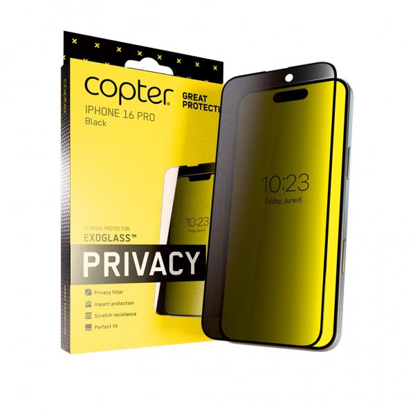 Copter iPhone 16 Pro Skærmbeskytter Exoglass Curved Privacy