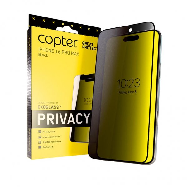 Copter iPhone 16 Pro Max Skærmbeskyttelse Exoglass Curved Privacy