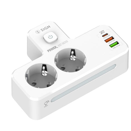 SiGN 2-vejs Stikdåse med LED-natlampe 20W USB-A/USB-C