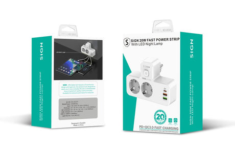 SiGN 2-vejs Stikdåse med LED-natlampe 20W USB-A/USB-C