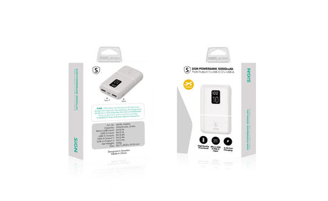 SiGN Mini Powerbank med Display 10 000mAh Hvid