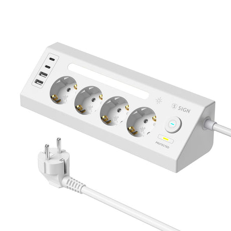 SiGN 4-vejs Stikdåse til bord USB-A/USB-C 1,8m