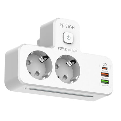 SiGN 2-vejs Stikdåse med LED-natlampe 20W USB-A/USB-C