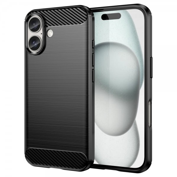 iPhone 16 Plus Cover Børstet Kulfibertekstur Sort