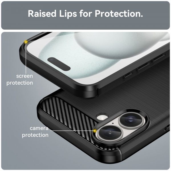 iPhone 16 Plus Cover Børstet Kulfibertekstur Sort