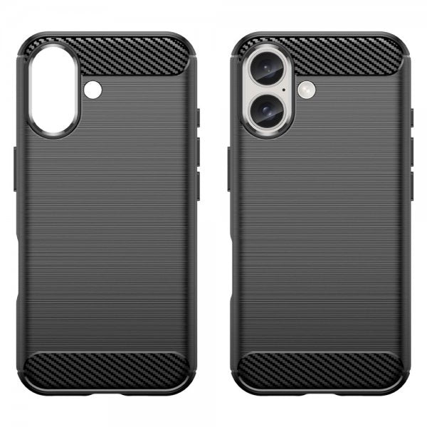 iPhone 16 Plus Cover Børstet Kulfibertekstur Sort