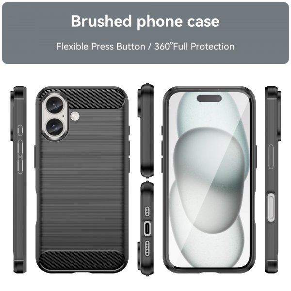 iPhone 16 Plus Cover Børstet Kulfibertekstur Sort