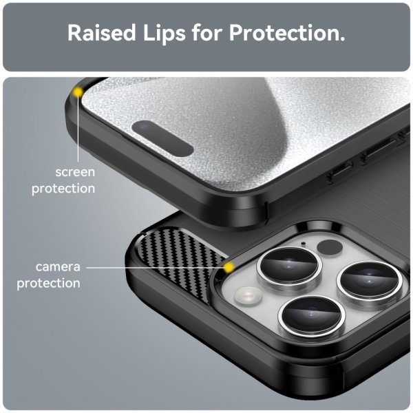 iPhone 16 Pro Max Cover Børstet Kulfibertekstur Sort