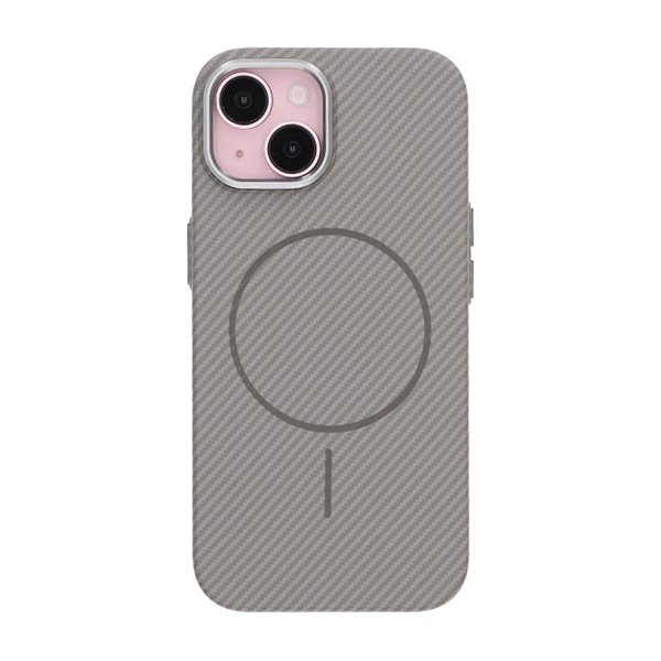 iPhone 15 Cover Kulfibermønster MagSafe Grå