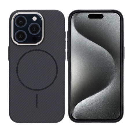 iPhone 15 Pro Cover med kulfibermønster MagSafe Sort