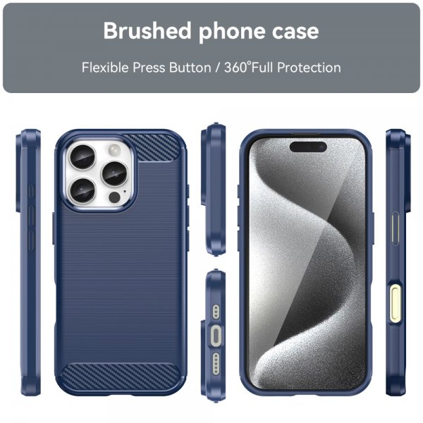 iPhone 16 Pro Cover Børstet Kulfibertekstur Blå