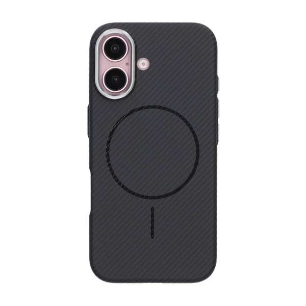 iPhone 16 Cover Kulfibermønster MagSafe Sort