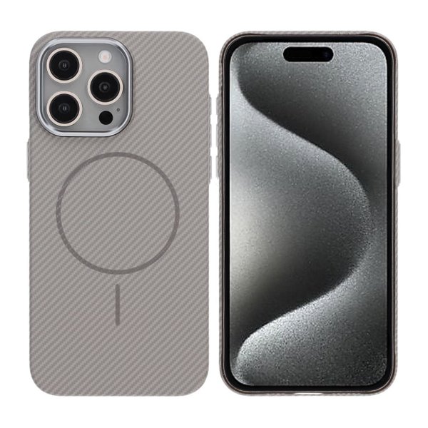 iPhone 15 Pro Max Cover Kulstofmønster MagSafe Grå