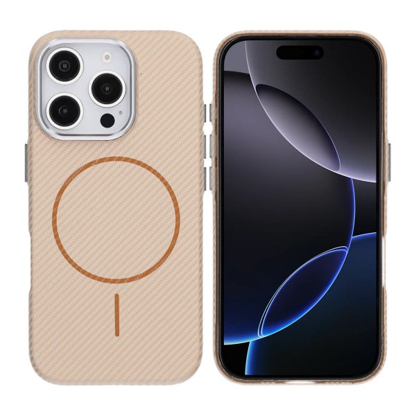 iPhone 16 Pro Cover Kulfiber Mønster MagSafe Guld