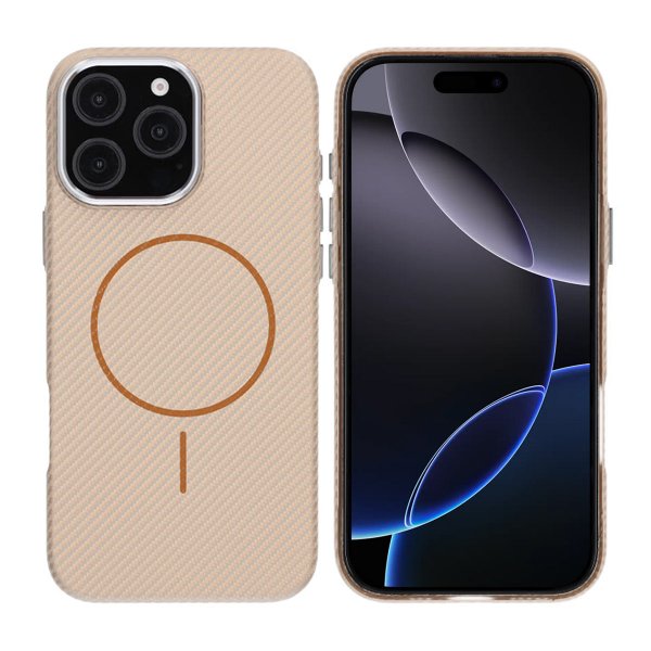 iPhone 16 Pro Max Cover Kulfibermønster MagSafe Guld