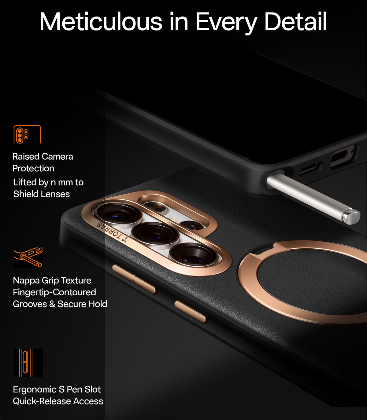 Torras Samsung Galaxy S26 Ultra Cover Ostand Q3 Vegskin Obsidian Black