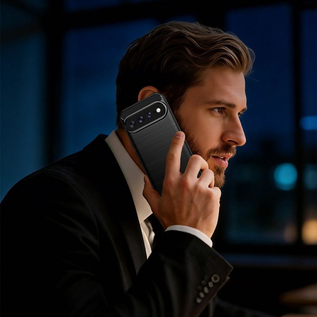 Google Pixel 11 Pro XL Cover Børstet Kolfibertekstur Sort