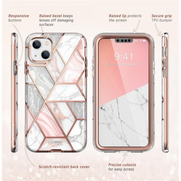 Supcase iPhone 14 Plus Cover Cosmo Pink Marble