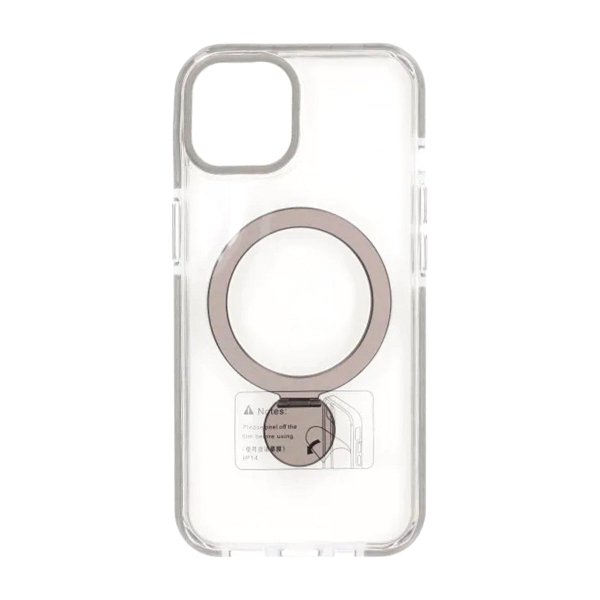 iPhone 13/iPhone 14 Cover Ringholder MagSafe Sort Gennemsigtig