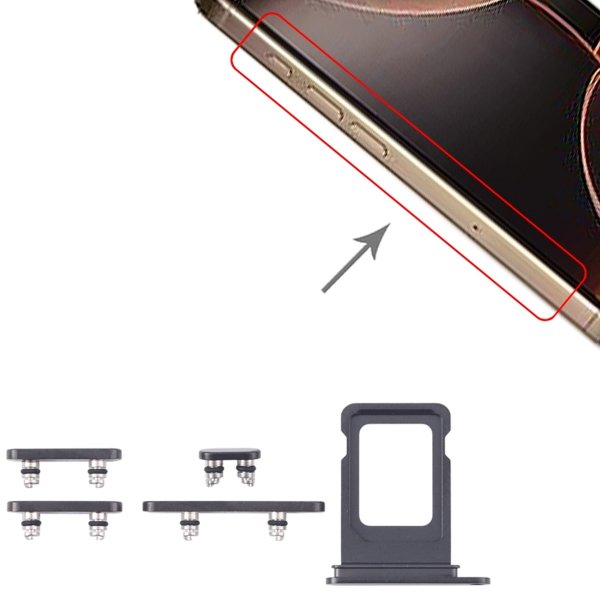 Knapper og SIM-kortholdere til iPhone 15 Pro og 15 Pro Max - Sort