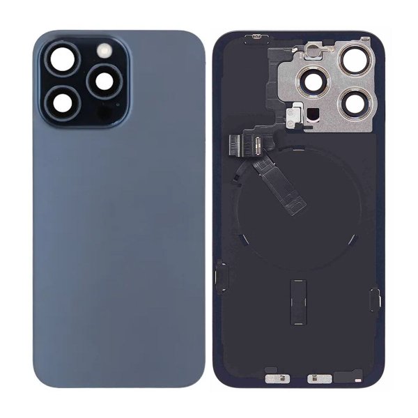iPhone 15 Pro Max Bagside Glas Komplet OEM - Blå