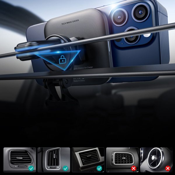 ESR Bilholder Qi2 Air Vent Wireless Car Charger CryoBoost HaloLock Sort