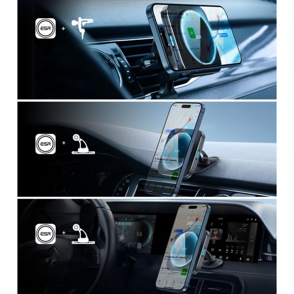 ESR Bilholder Qi2 Air Vent Wireless Car Charger CryoBoost HaloLock Sort