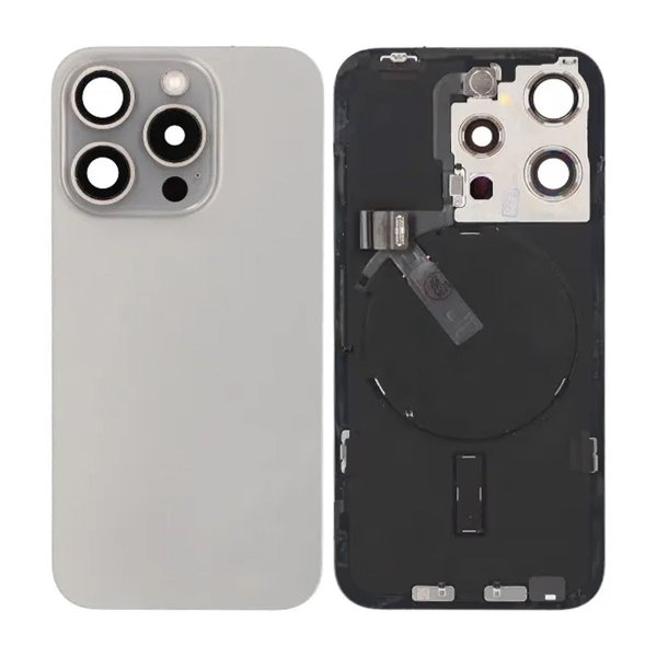 iPhone 15 Pro Bagside Glas Komplet OEM - Naturlig Titanium