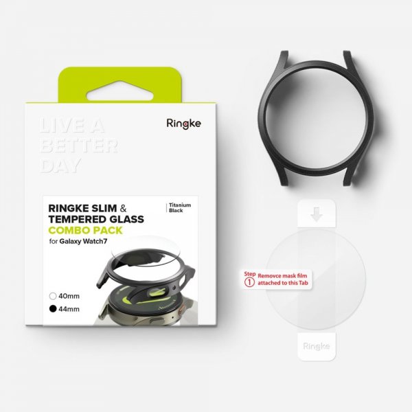 Ringke Samsung Galaxy Watch 7 44mm Skal og Skærmbeskytter Slim & Glass Sort