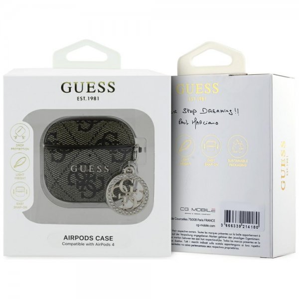 Guess AirPods 4 Etui Classic Logo 4G Charm Brun