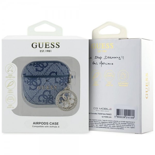 Guess AirPods 4 Cover Classic Logo 4G Charm Blå