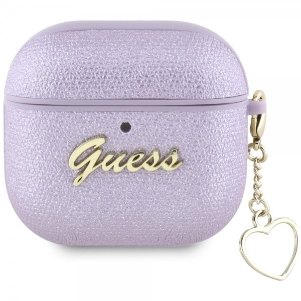 Guess AirPods 4 Cover Metallic Script Charm Lilla