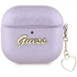 Guess AirPods 4 Cover Metallic Script Charm Lilla