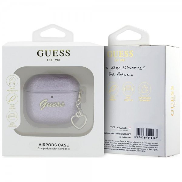 Guess AirPods 4 Cover Metallic Script Charm Lilla
