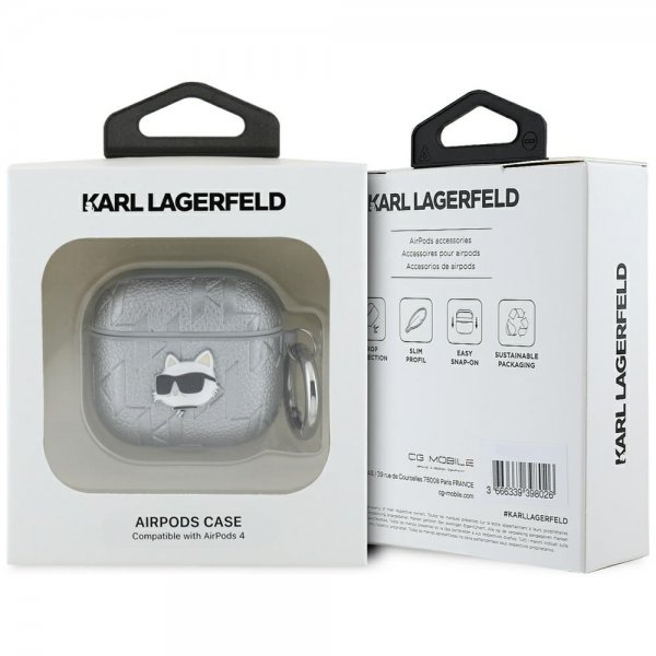 Karl Lagerfeld AirPods 4 Cover Monogram Choupette Sølv