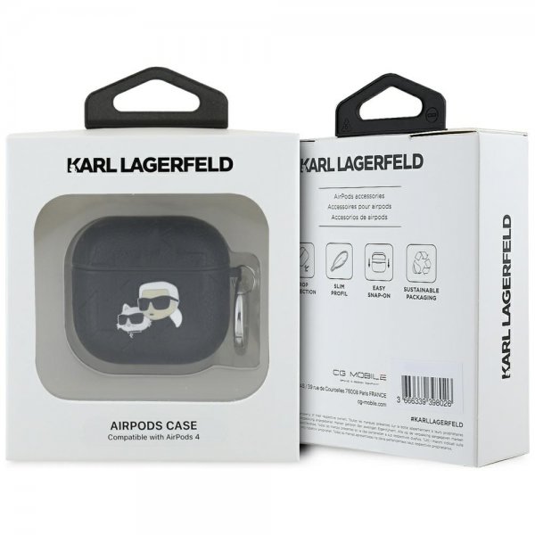 Karl Lagerfeld AirPods 4 Skal Monogram Karl & Choupette Sort