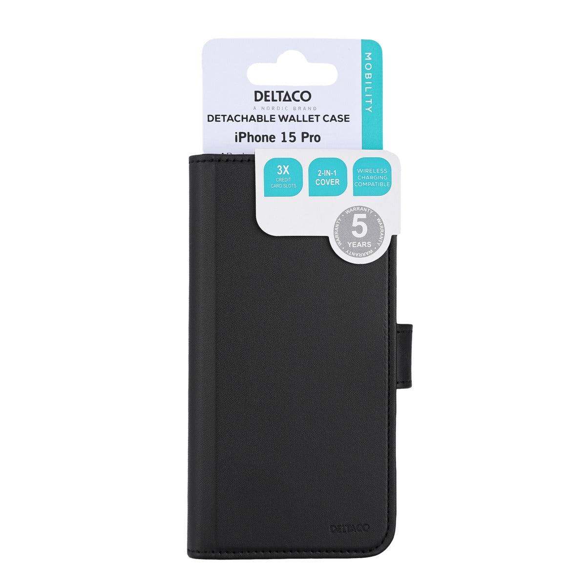 Deltaco iPhone 15 Pro Fodral med avtagbart MagSafe-skal Svart