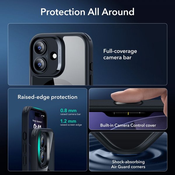 ESR iPhone 17 Cover og Skærmbeskytter Classic Hybrid MagSafe Sæt Sort Gennemsigtig
