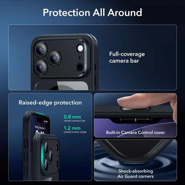ESR iPhone 17 Pro Cover og Skærmbeskytter Classic Hybrid MagSafe Sæt Sort Gennemsigtig