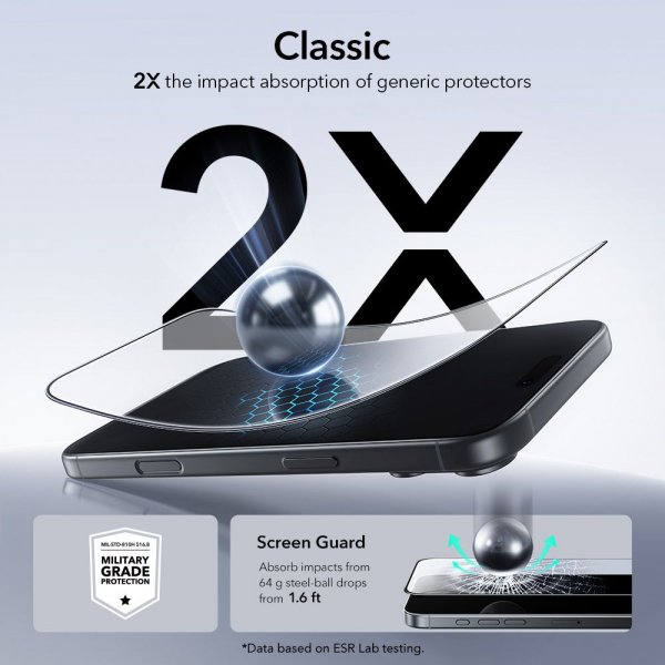 ESR iPhone 17 Pro Skærmbeskyttelse UltraFit 2-pak