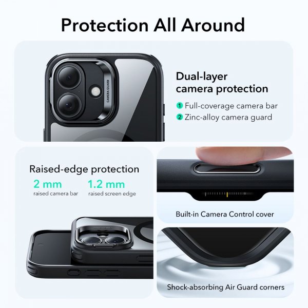 ESR iPhone 17 Cover Classic Hybrid Kickstand MagSafe Sort Gennemsigtig