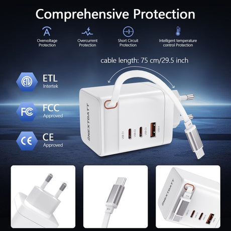 SiGN 100W GaN Hurtiglader med udtrækbar USB-C-kabel Hvid