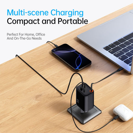 SiGN 65W Hurtiglader GaN med udtrækbar USB-C kabel Sort