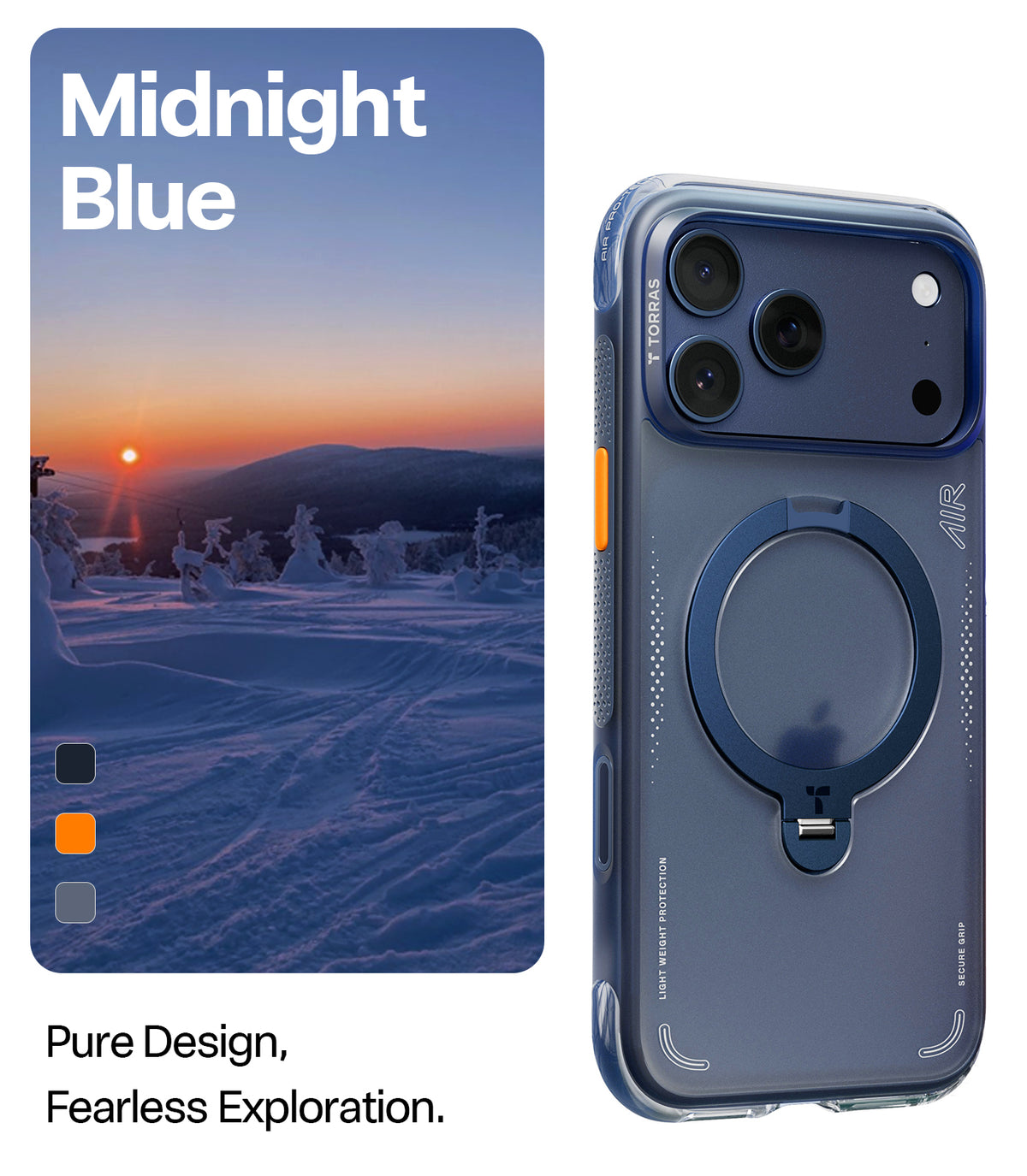 Torras iPhone 17 Pro Cover Ostand Q3 Air Deep Blue