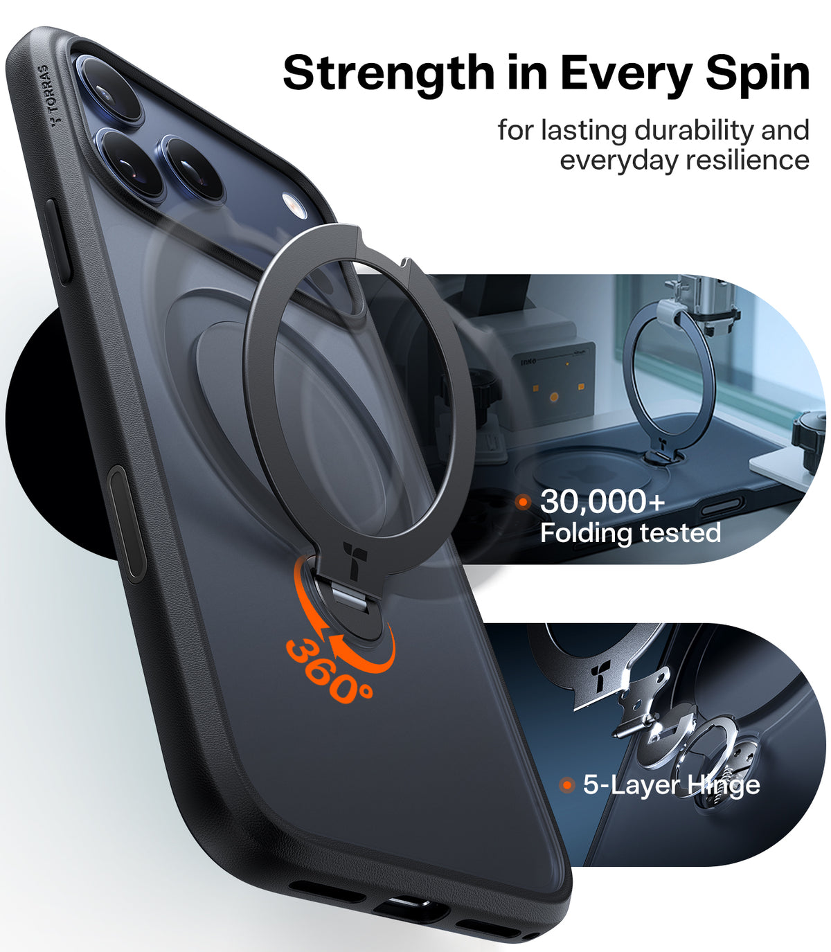 Torras iPhone 17 Pro Max Cover Ostand Q3 Spin Obsidian Black
