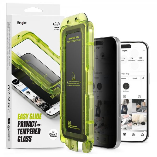 Ringke iPhone 17 Pro Skærmbeskyttelse Easy Slide Privacy 2-pak