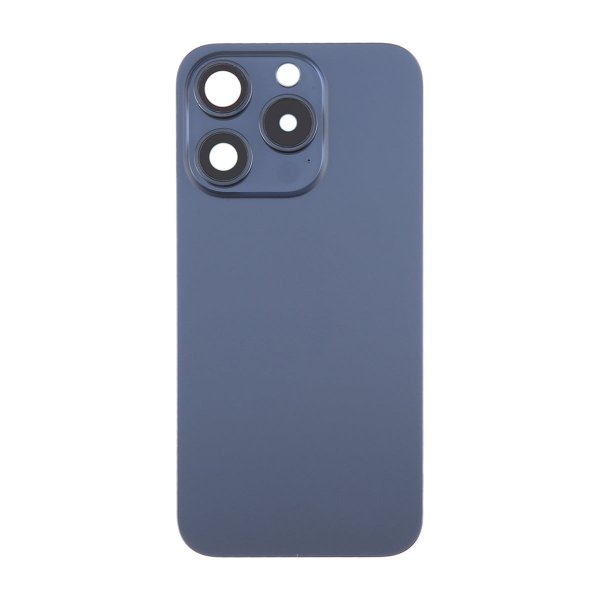 iPhone 15 Pro Bagside Glas med Magnet og Kameralinse - Blå Titanium