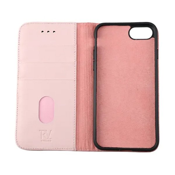 Rvelon iPhone 7/8/SE Cover Ægte læder Kortlomme Rosa